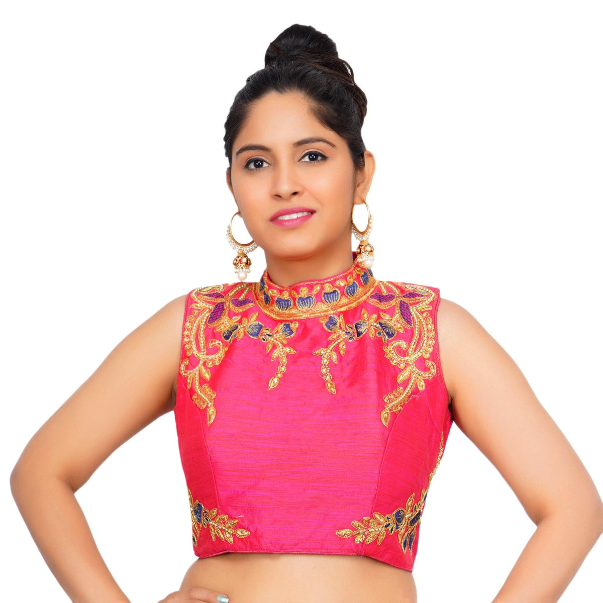 Band Collar Rani Pink Women Blouse Rani Pink