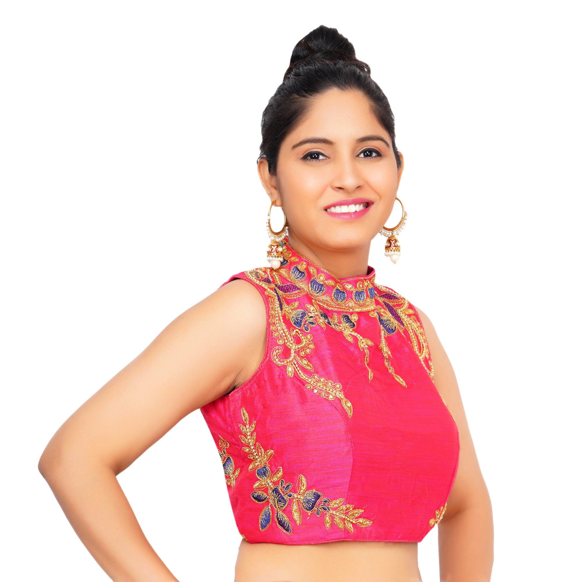 Band Collar Rani Pink Women Blouse