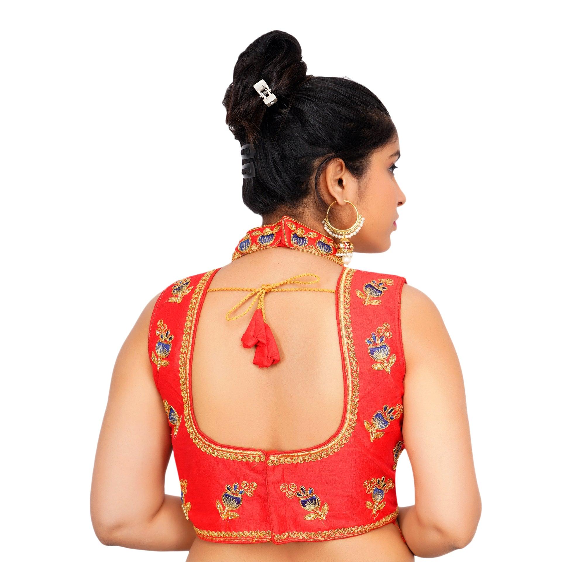 Band Collar Red Women Blouse