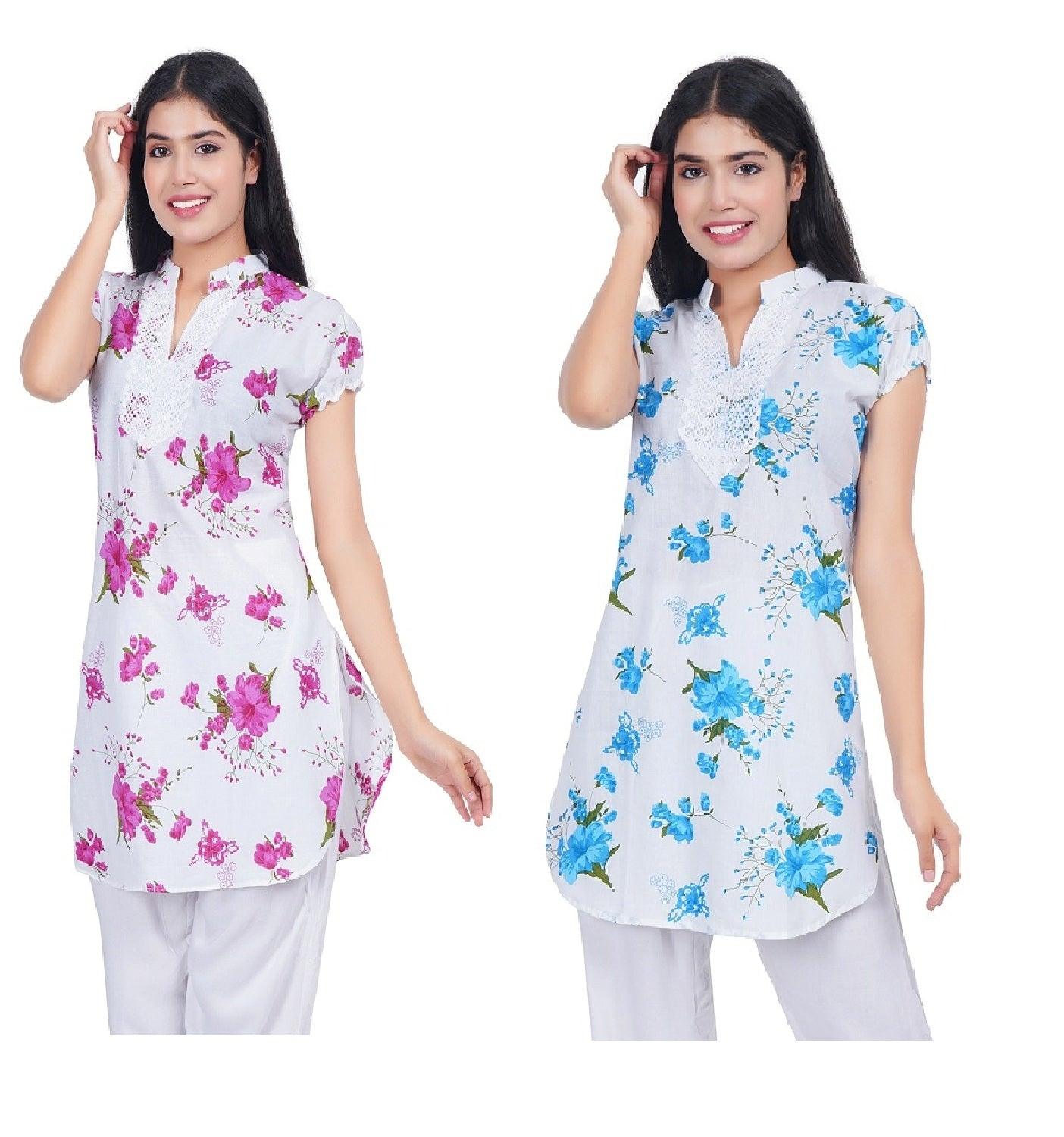 Women Pink Blue Printed Straight Kurta Pack Of 2 XXXL