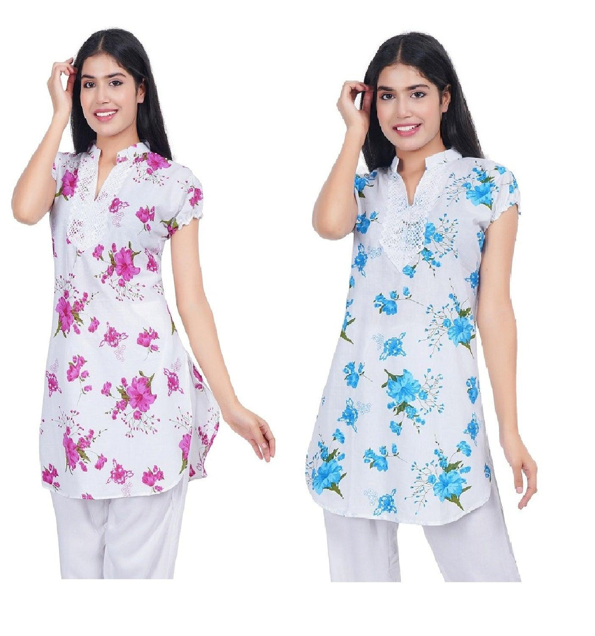 Women Pink Blue Printed Straight Kurta Pack Of 2 XXXL
