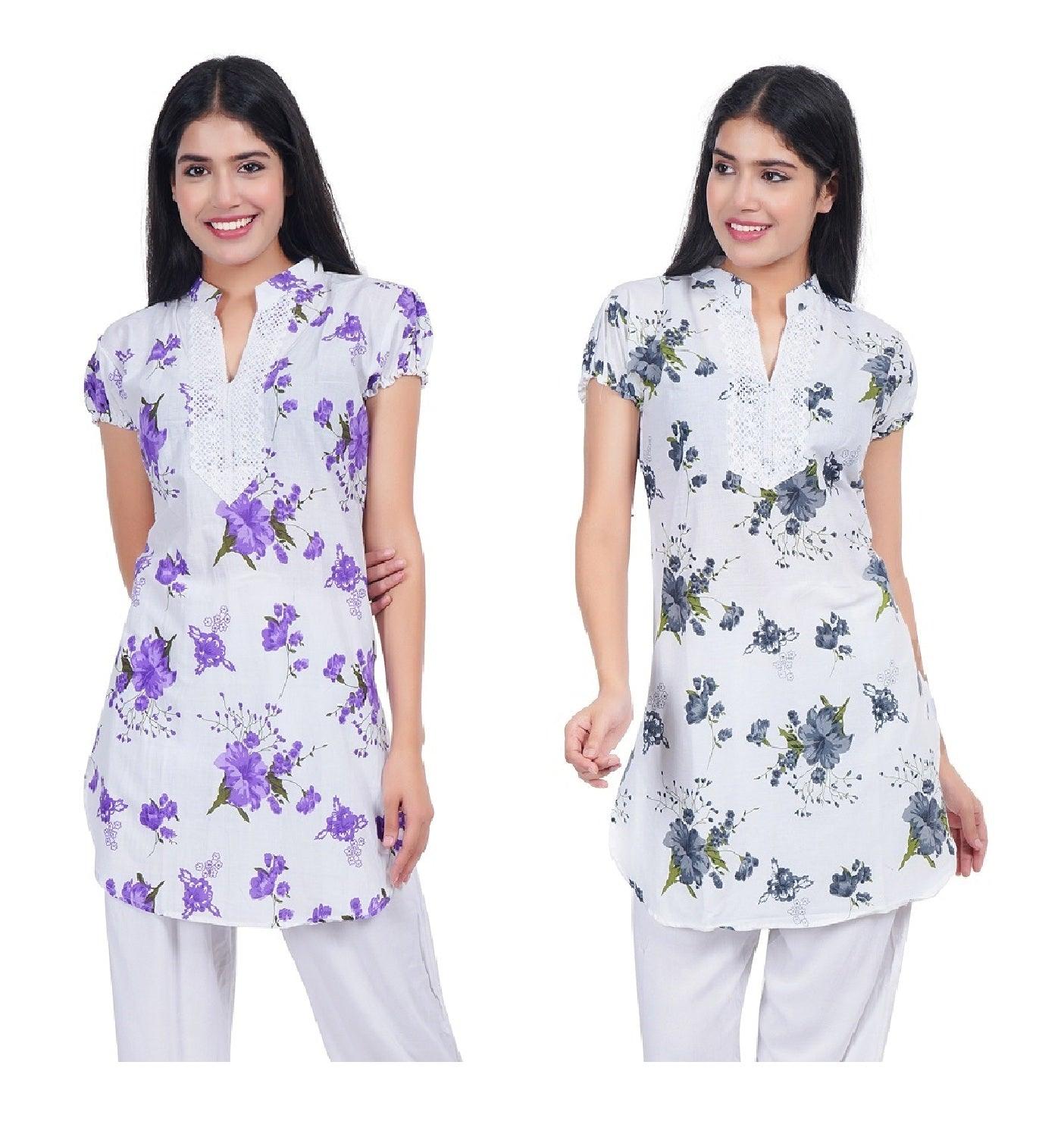 Women Purple Grey Printed Straight Kurta Pack Of 2 XXXL