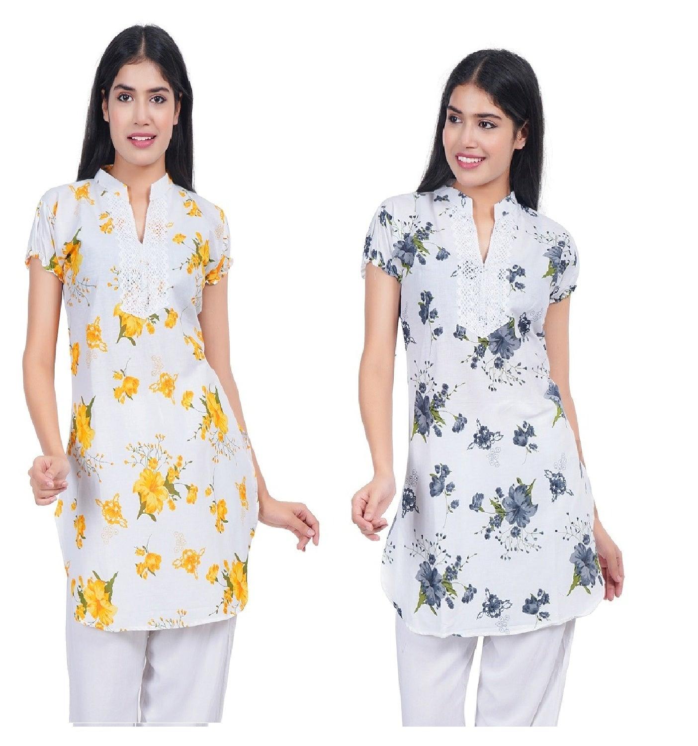 Women Yellow Grey Printed Straight Kurta Pack Of 2 XXXL
