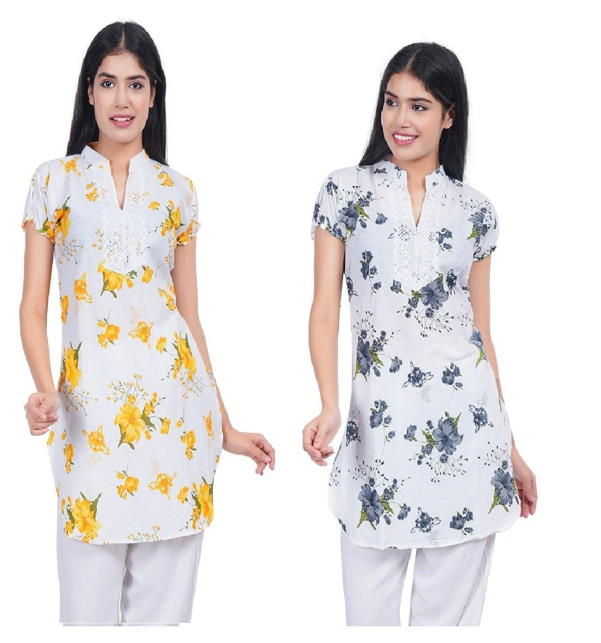 Women Yellow Grey Printed Straight Kurta Pack Of 2 XXXL