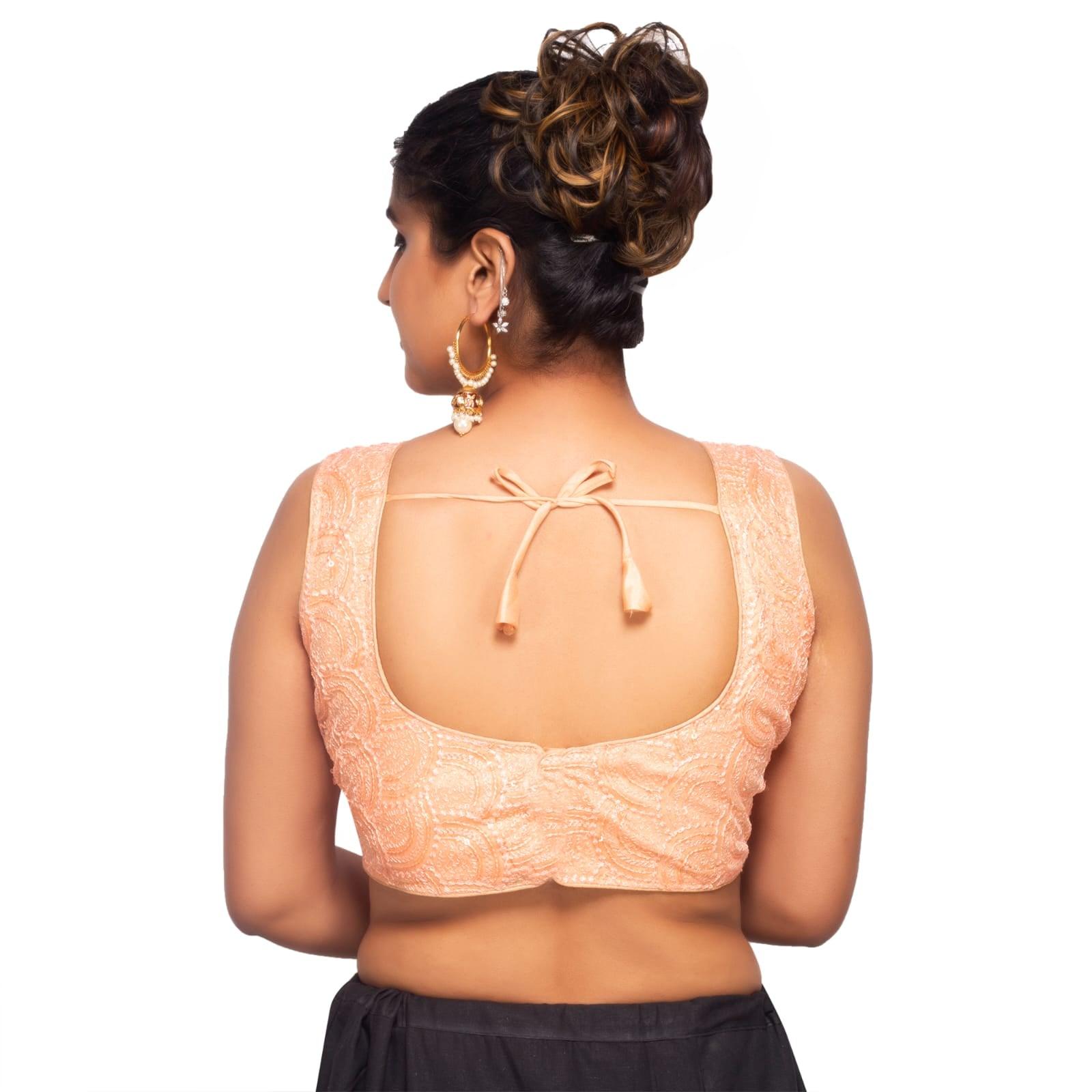 Boat Neck Peach Net Women Blouse