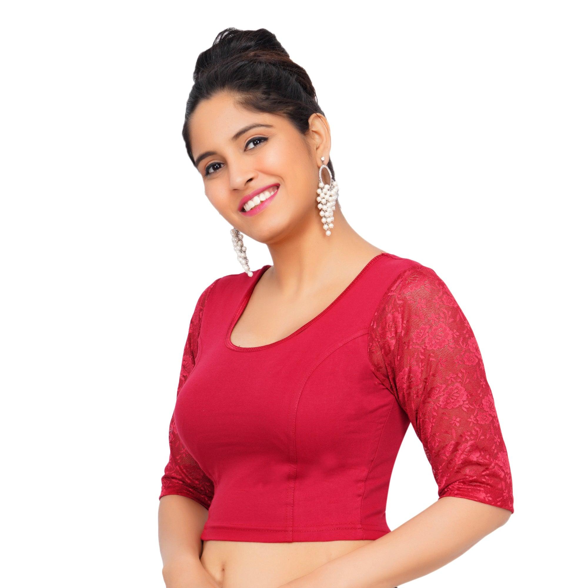 Cotton Lycra Maroon Women Blouse