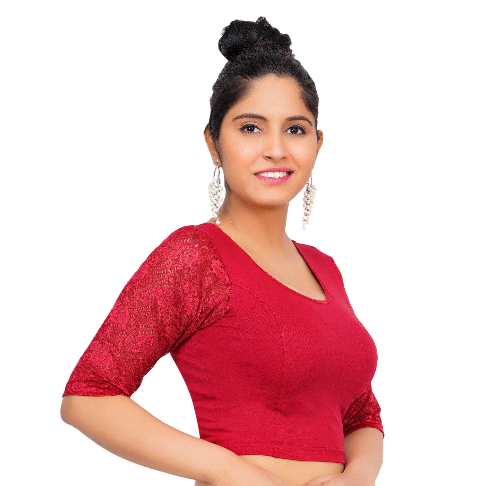 Cotton Lycra Maroon Women Blouse