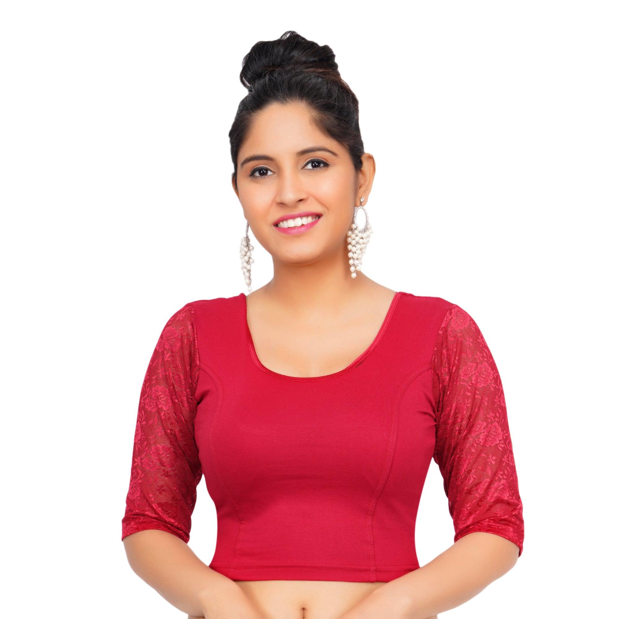 Cotton Lycra Maroon Women Blouse