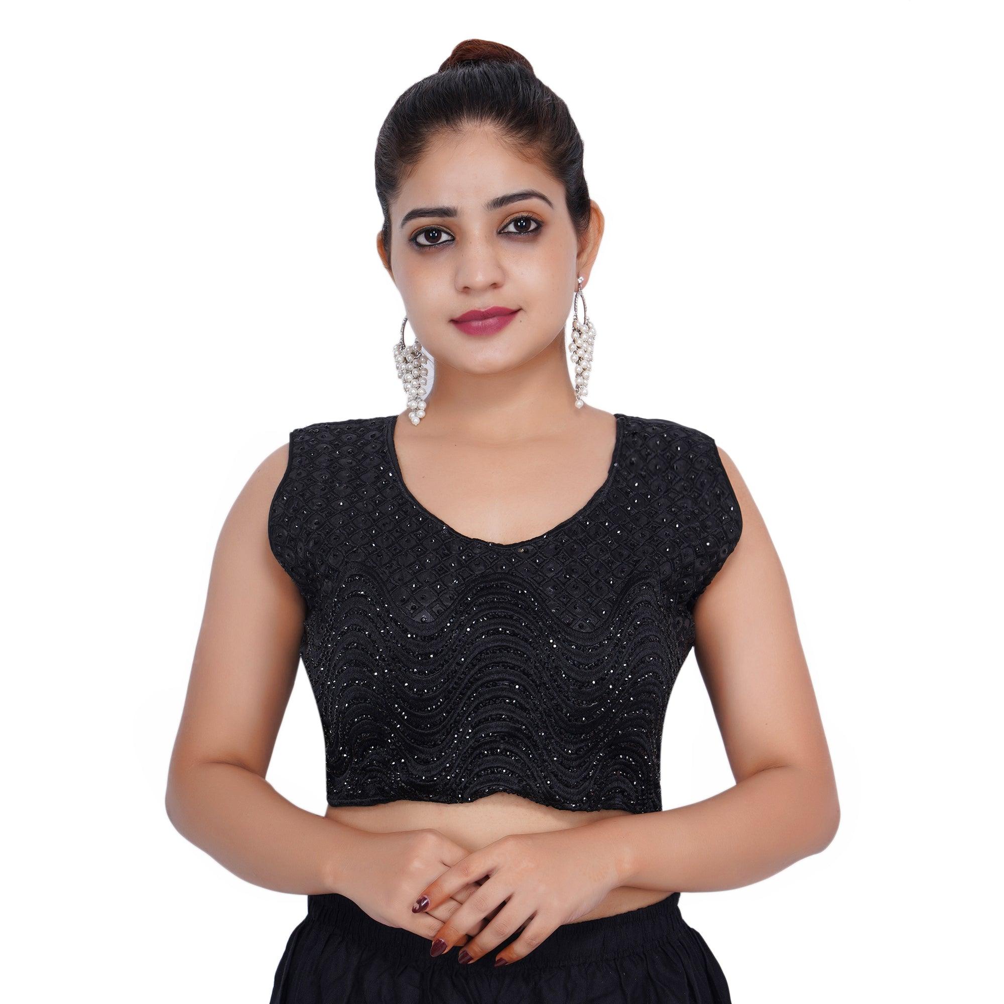 Round Neck AB Lahar Black Women Blouse Black