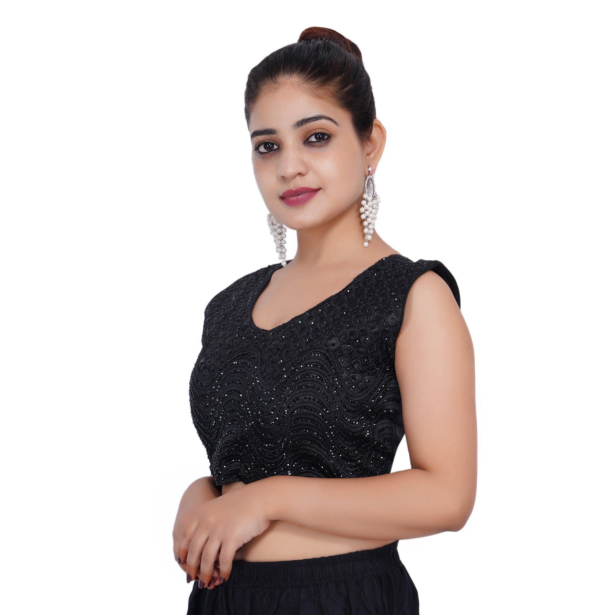 Round Neck AB Lahar Black Women Blouse