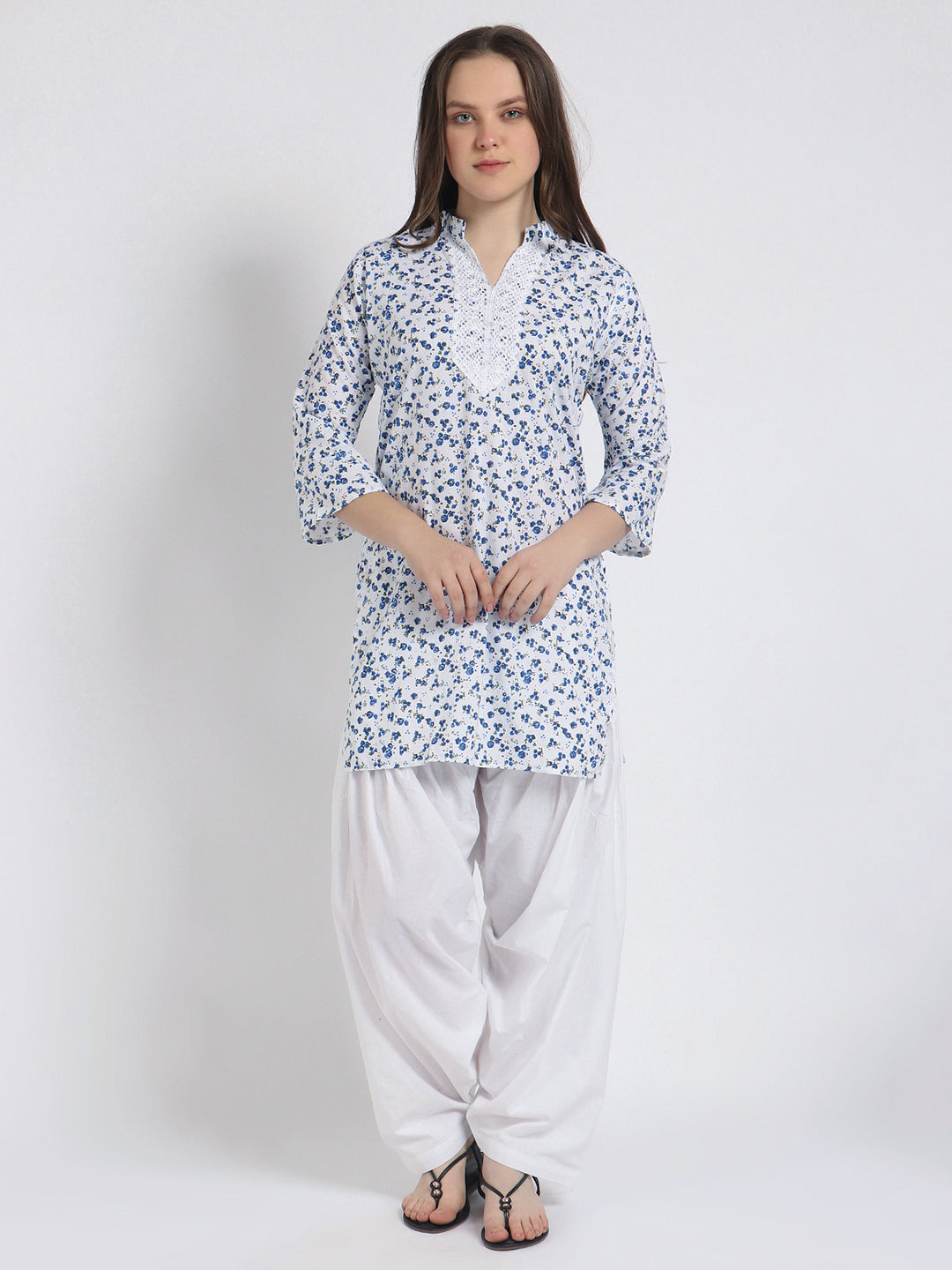 Women Printed Top Blue Kurta and Salwar Set Pure Cotton