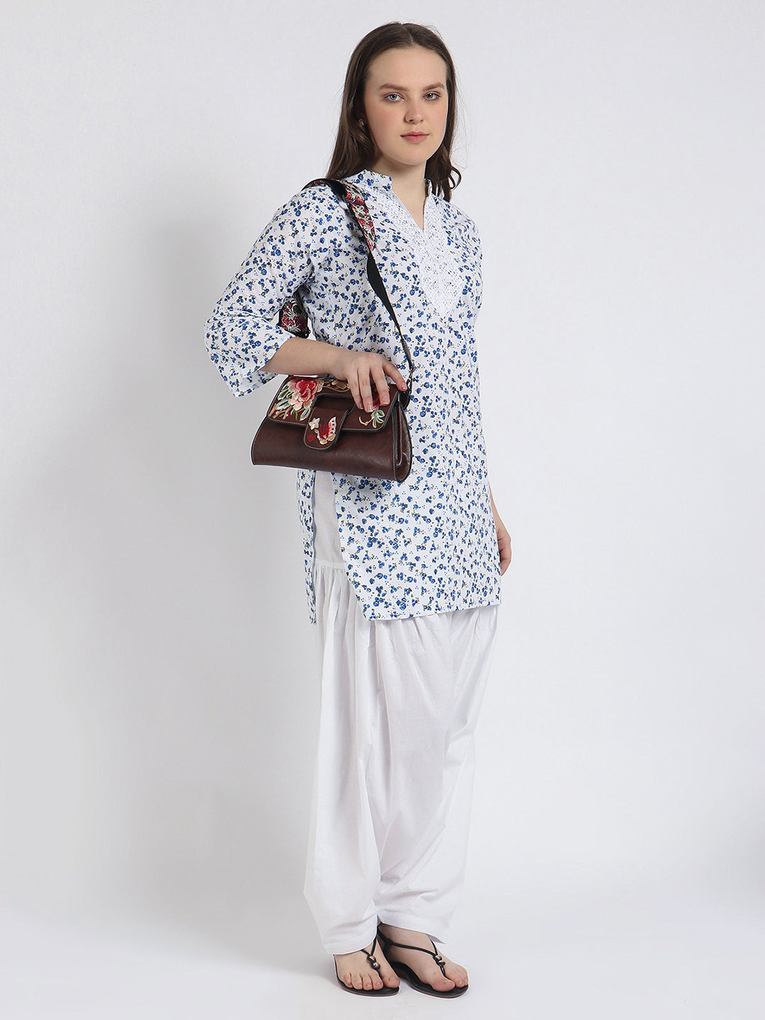 Women Printed Top Blue Kurta and Salwar Set Pure Cotton