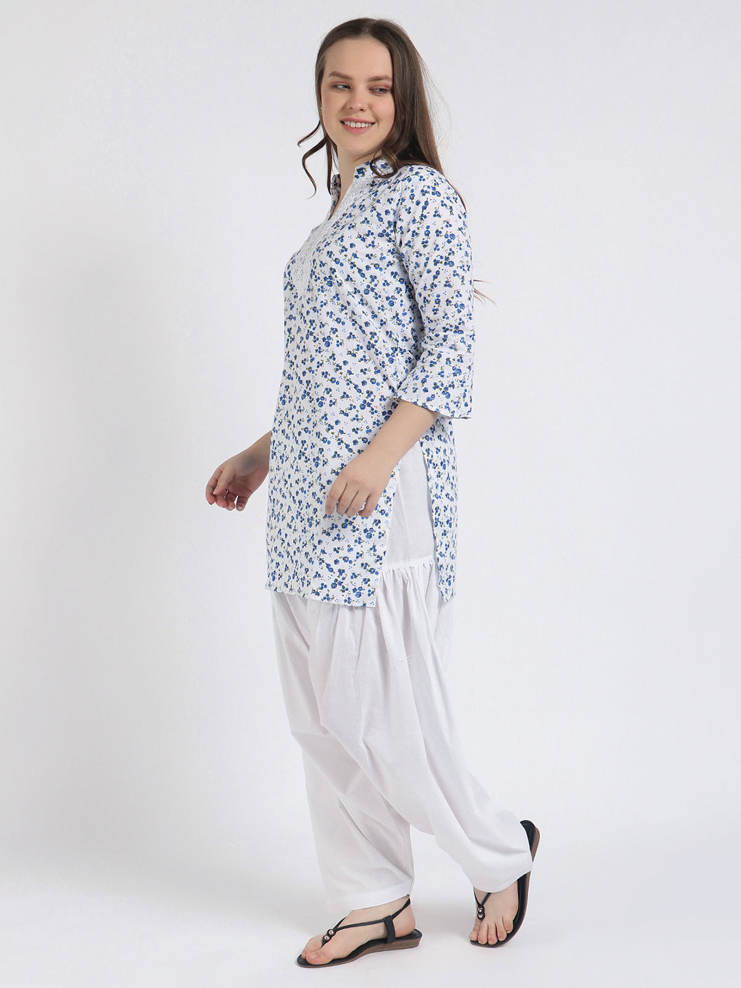 Women Printed Top Blue Kurta and Salwar Set Pure Cotton