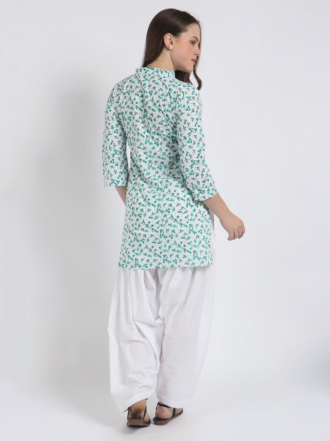 Women Printed Top Green Kurta and Salwar Set Pure Cotton