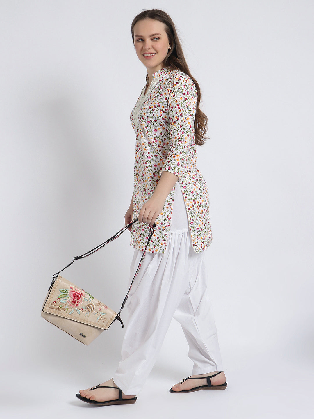 Women Printed Top Multi Kurta and Salwar Set Pure Cotton
