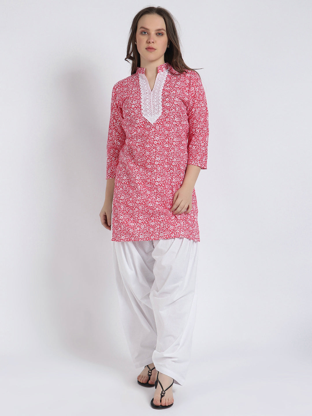 Women Printed Top Red Kurta and Salwar Set Pure Cotton XXXL