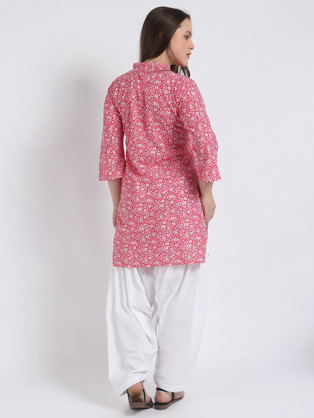 Women Printed Top Red Kurta and Salwar Set Pure Cotton