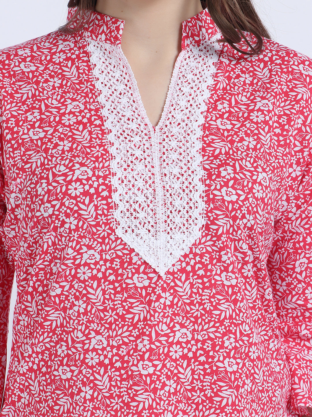 Women Printed Top Red Kurta and Salwar Set Pure Cotton