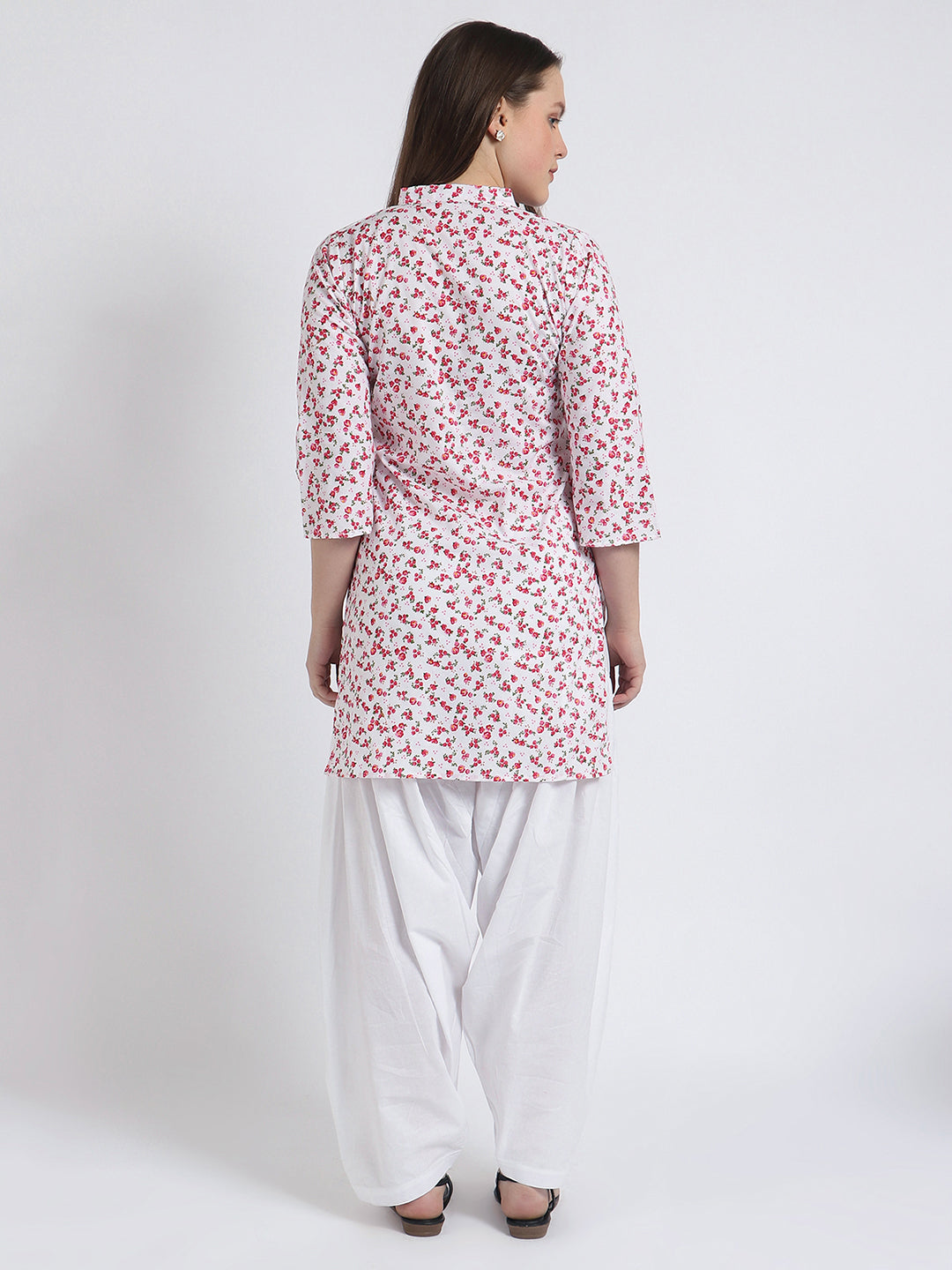 Women Printed Top Red & White Kurta and Salwar Set Pure Cotton