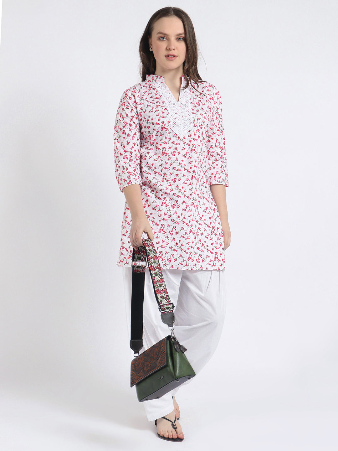 Women Printed Top Red & White Kurta and Salwar Set Pure Cotton XXXL