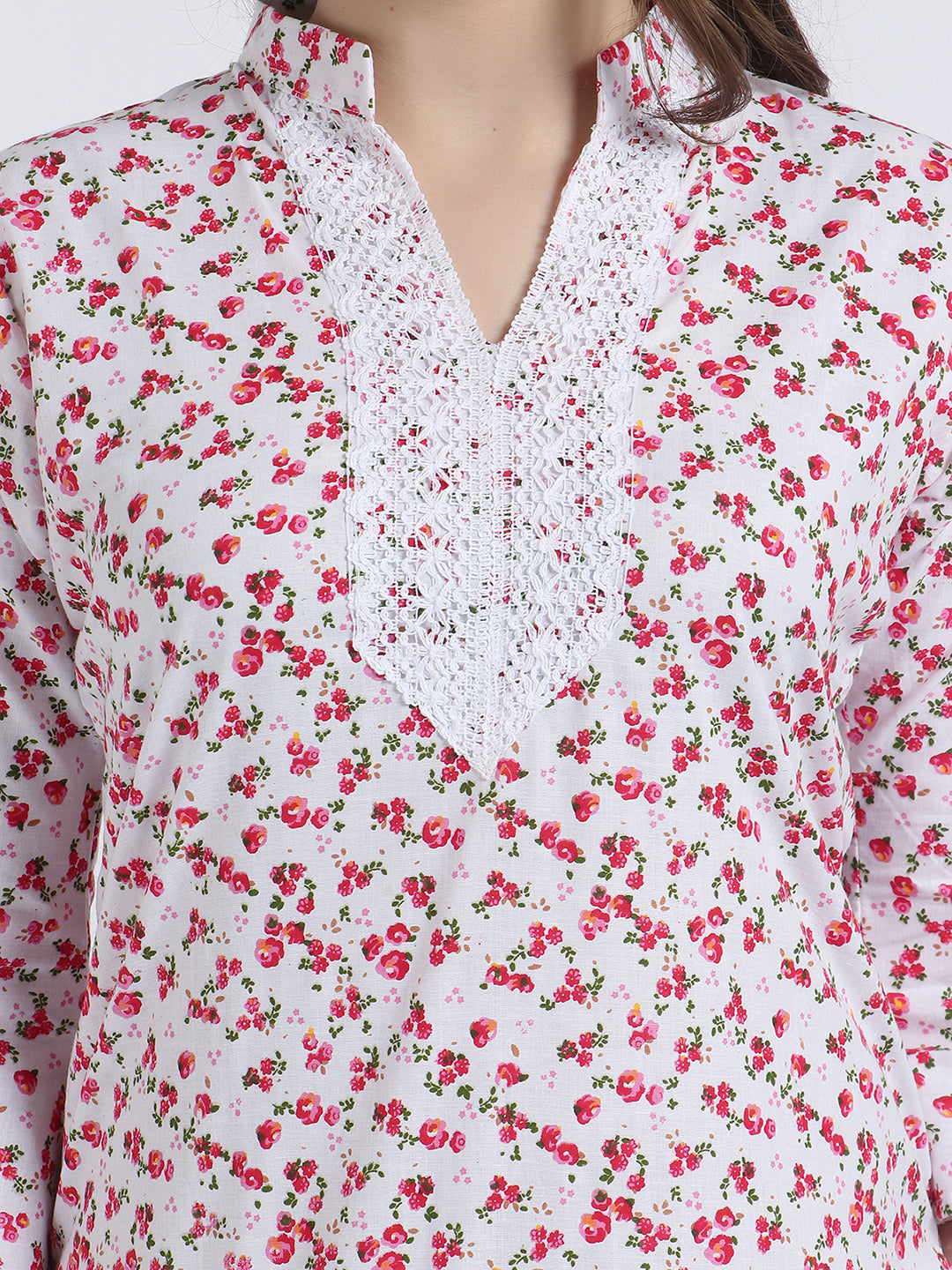 Women Printed Top Red & White Kurta and Salwar Set Pure Cotton