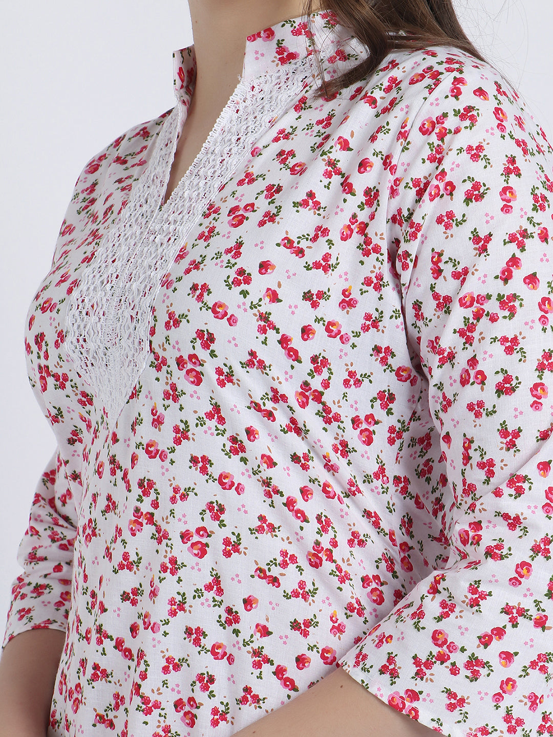 Women Printed Top Red & White Kurta and Salwar Set Pure Cotton