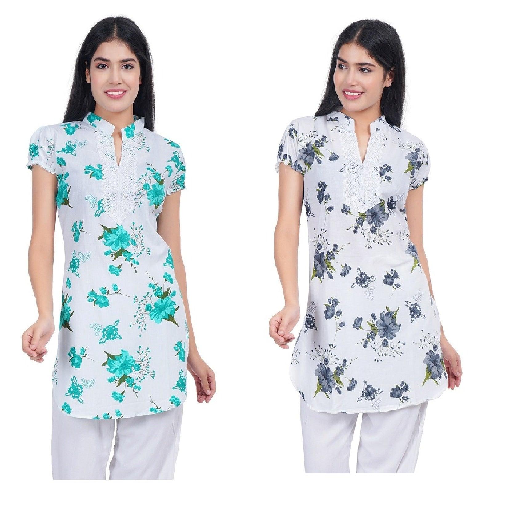 Women Green Grey Printed Straight Kurta Pack Of 2 XXXL