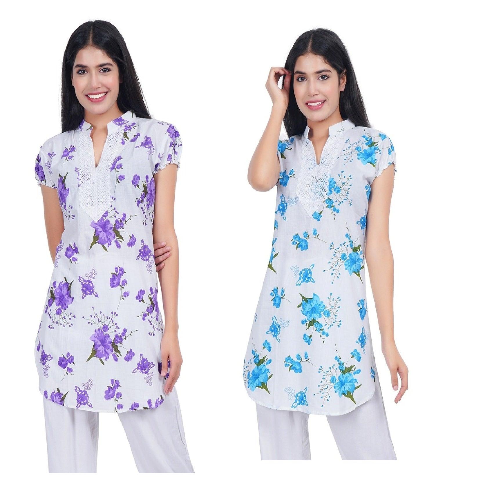 Women Purple Blue Printed Straight Kurta Pack Of 2 XXXL