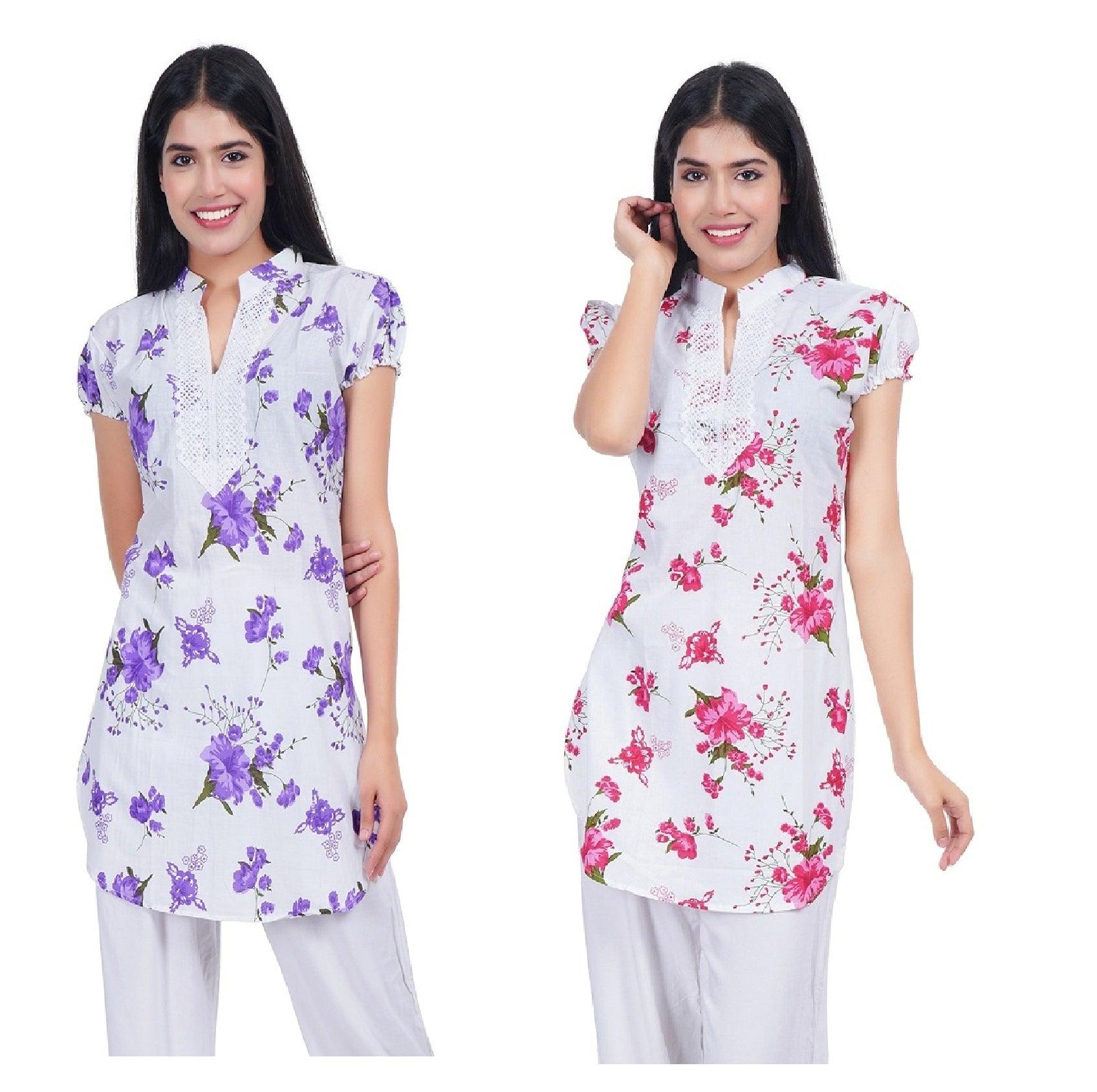 Women Purple Red Printed Straight Kurta Pack Of 2 XXXL