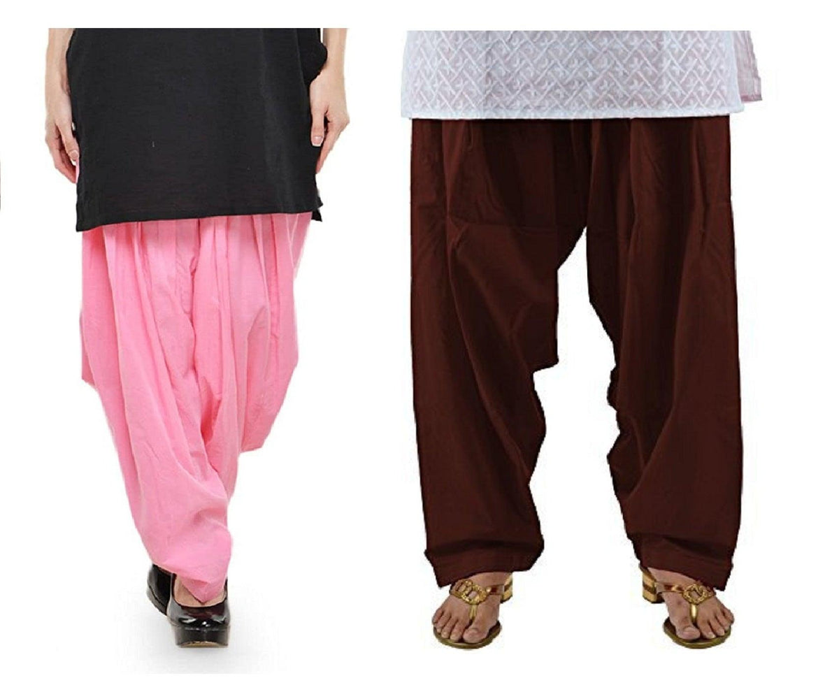 Pure Cotton Solid Women Baby Pink Coffee Salwar Pack of 2 Default Title