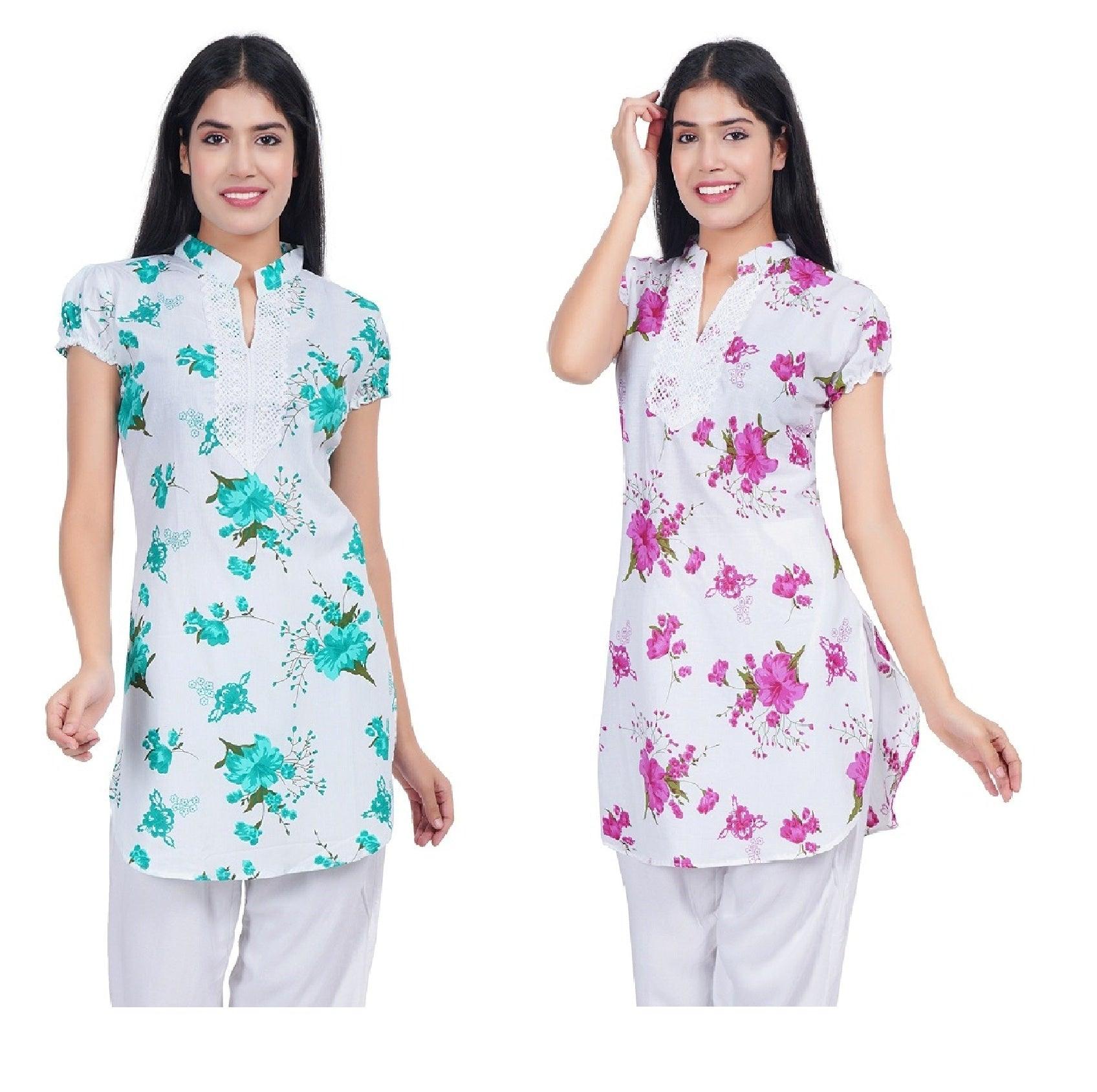 Women Green Pink Printed Straight Kurta Pack Of 2 XXXL