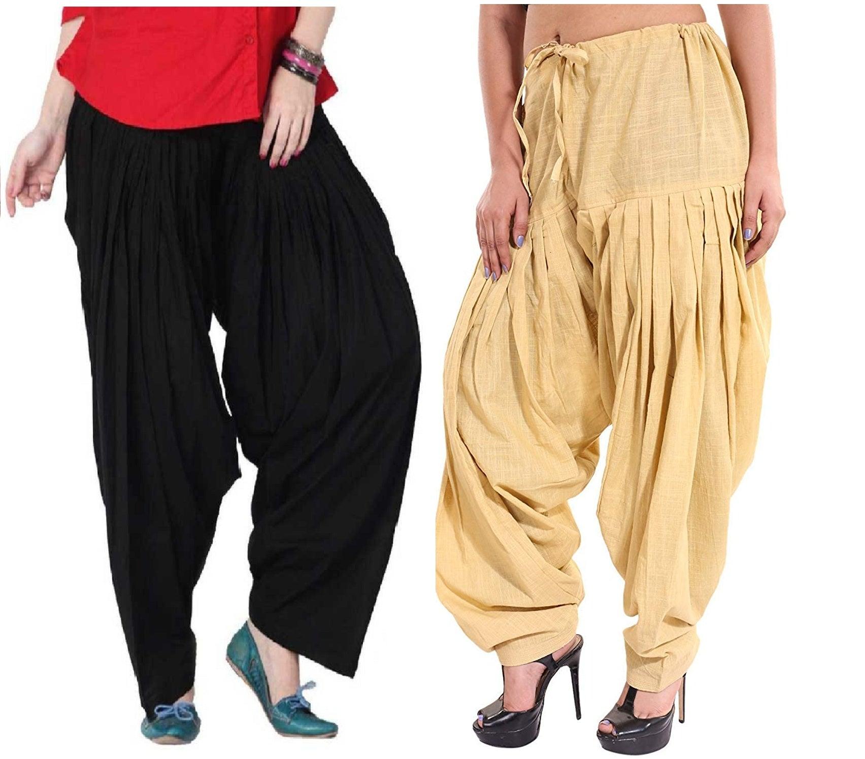 Pure Cotton Solid Women Black Beige Salwar Pack of 2 Default Title