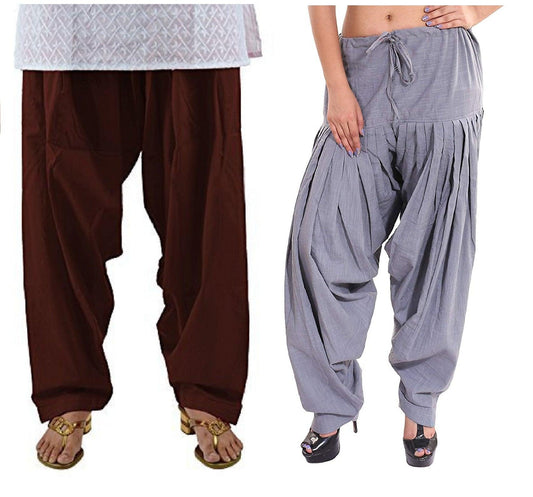 Trendzmy Pure Cotton Solid Women Coffee Grey Salwar Pack of 2 Default Title