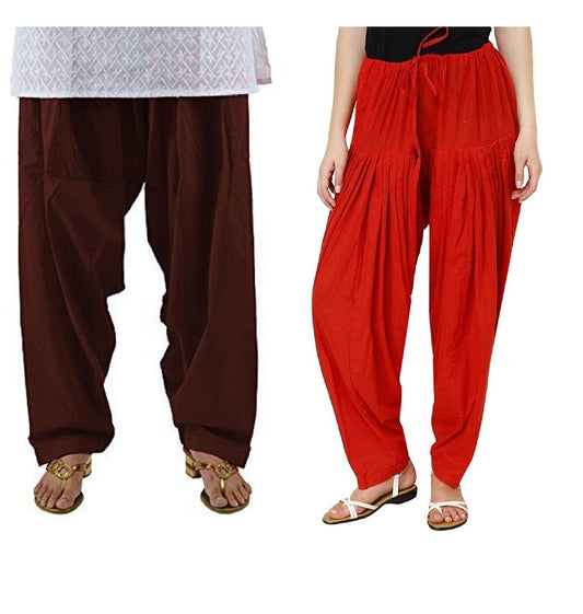 Trendzmy Pure Cotton Solid Women Coffee Red Salwar Pack of 2 Default Title