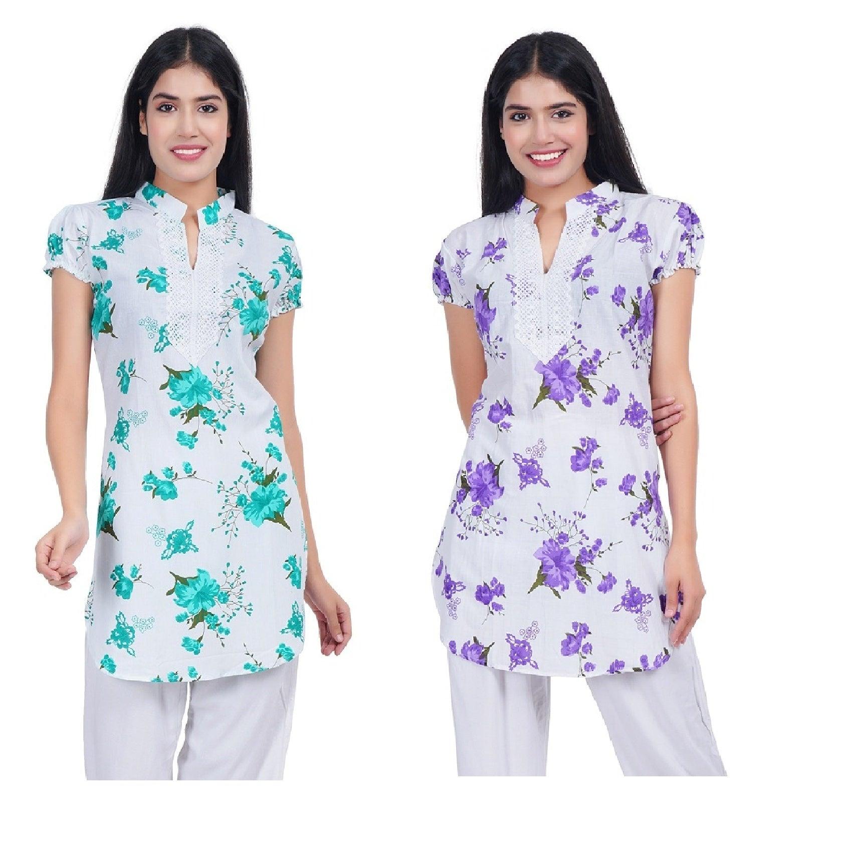Women Green Purple Printed Straight Kurta Pack Of 2 XXXL