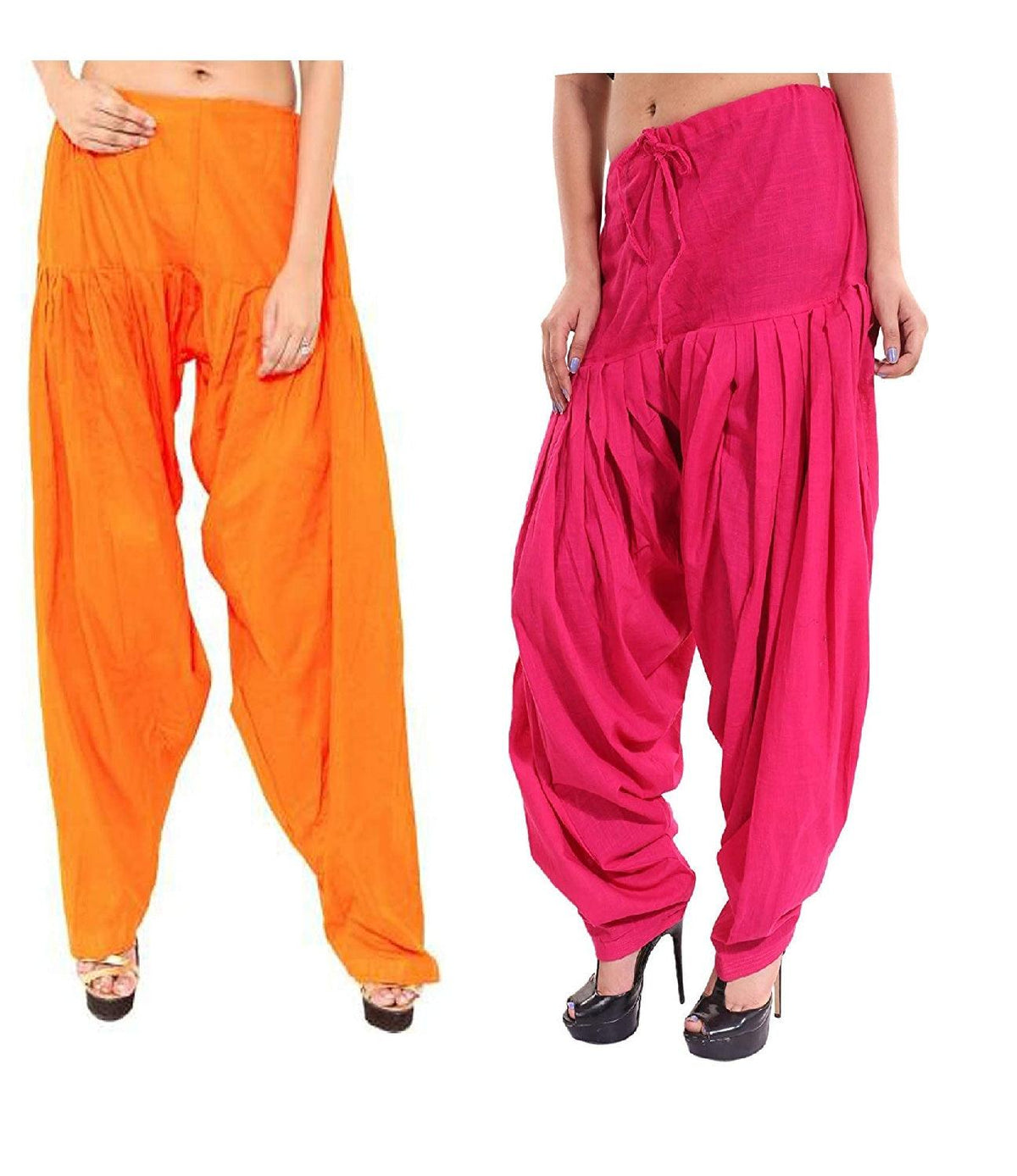Pure Cotton Solid Women Orange Rani Pink Salwar Pack of 2 Default Title