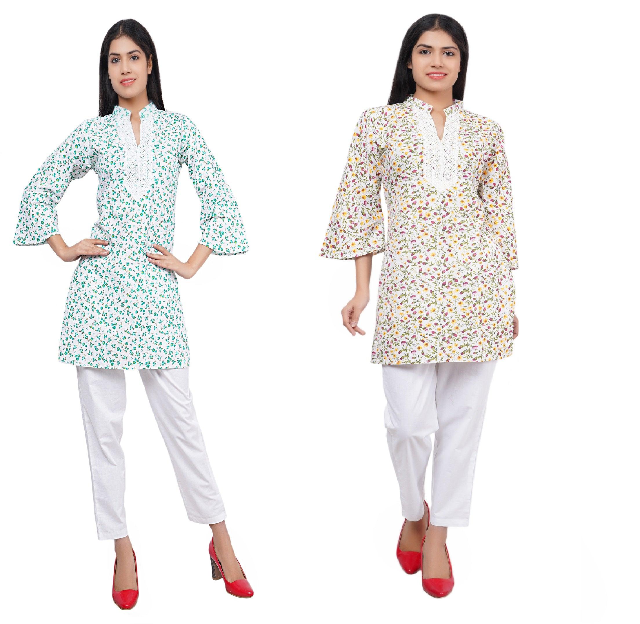 Women Green and Multi Floral Print Pure Cotton Straight Kurta Pack Of 2 XXXL