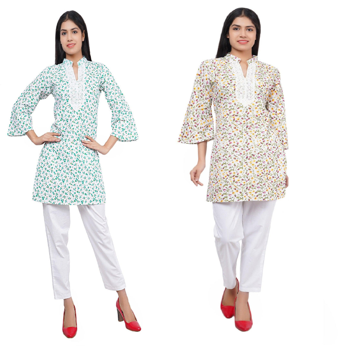 Women Green and Multi Floral Print Pure Cotton Straight Kurta Pack Of 2 XXXL