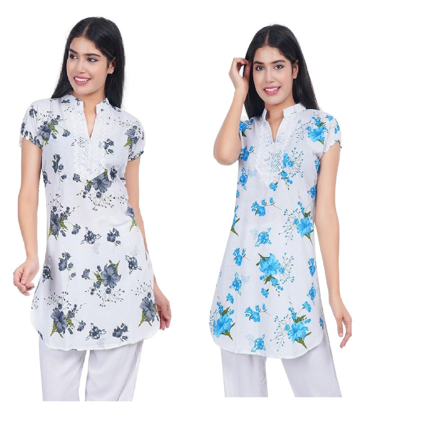 Women Grey Blue Printed Straight Kurta Pack Of 2 XXXL