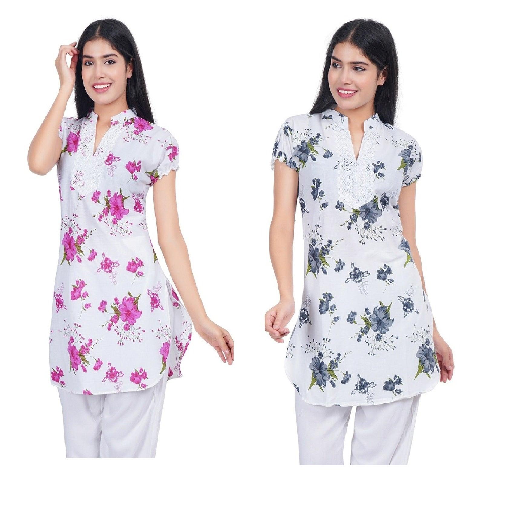 Women Pink Grey Printed Straight Kurta Pack Of 2 XXXL