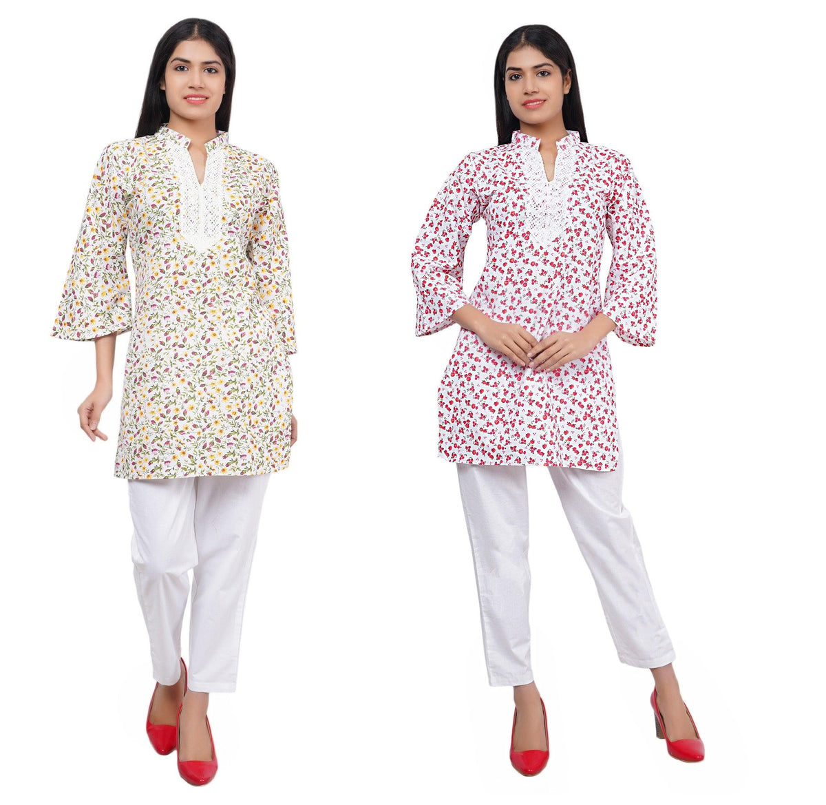 Women Multi and Red White Floral Print Pure Cotton Straight Kurta Pack Of 2 XXXL