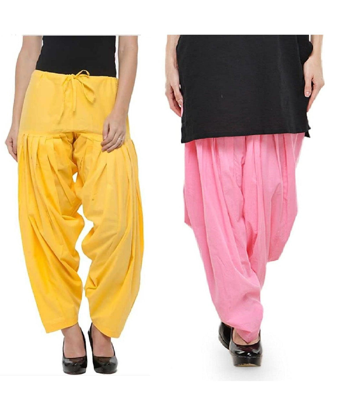 Pure Cotton Solid Women Yellow Baby Pink Salwar Pack of 2 Default Title