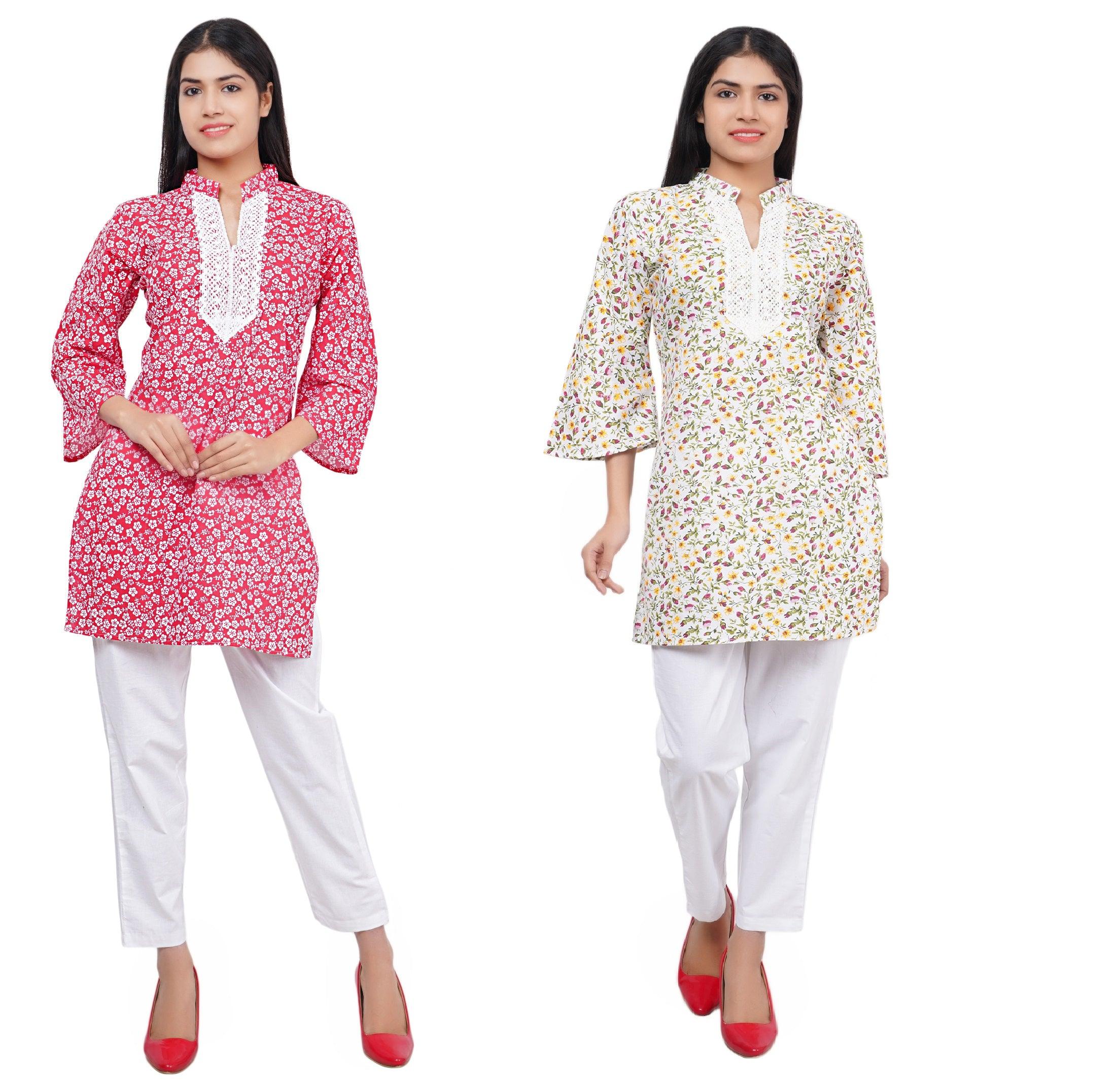 Women Red And Multi Floral Print Pure Cotton Straight Kurta Pack Of 2 XXXL