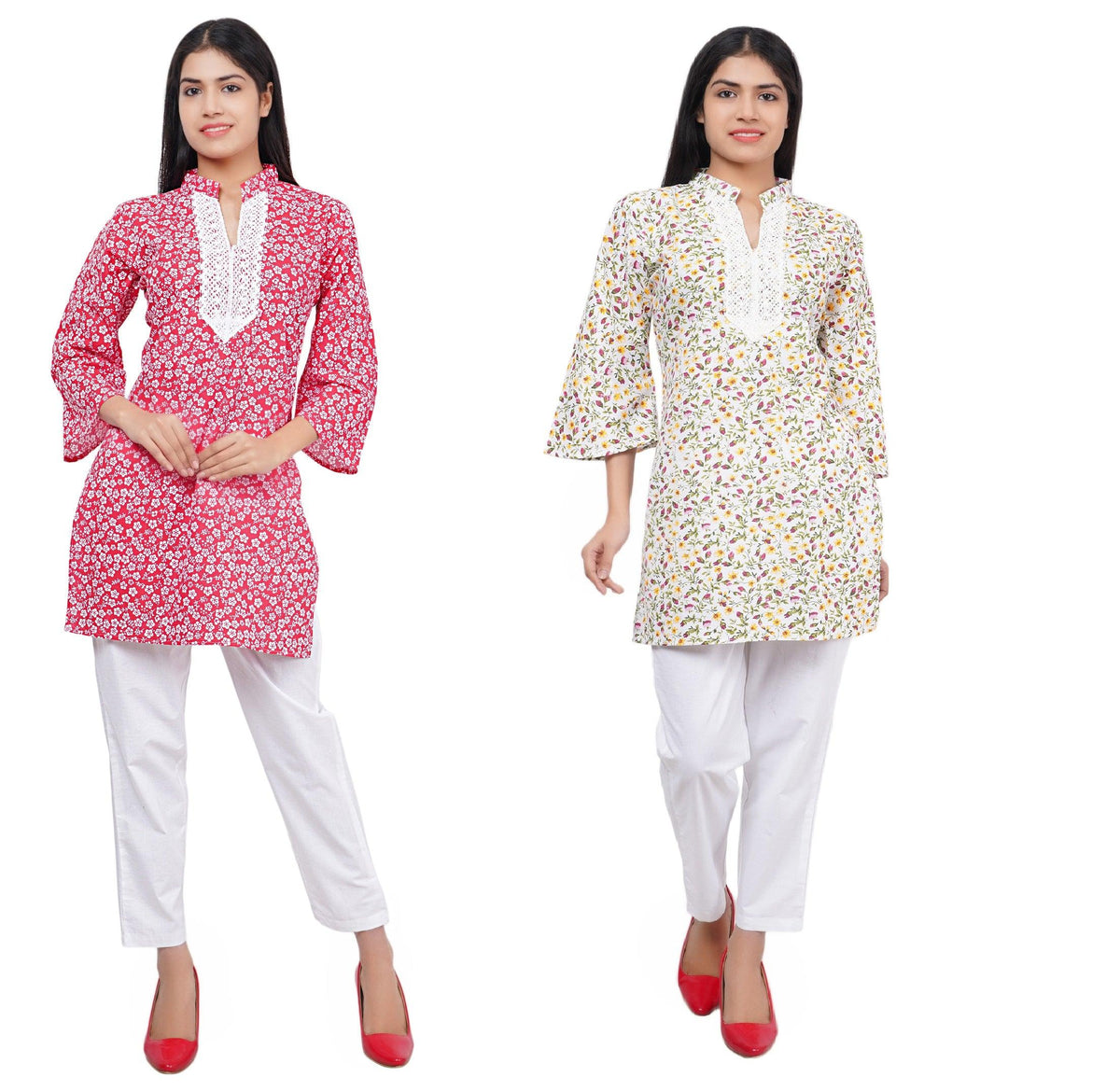Women Red And Multi Floral Print Pure Cotton Straight Kurta Pack Of 2 XXXL