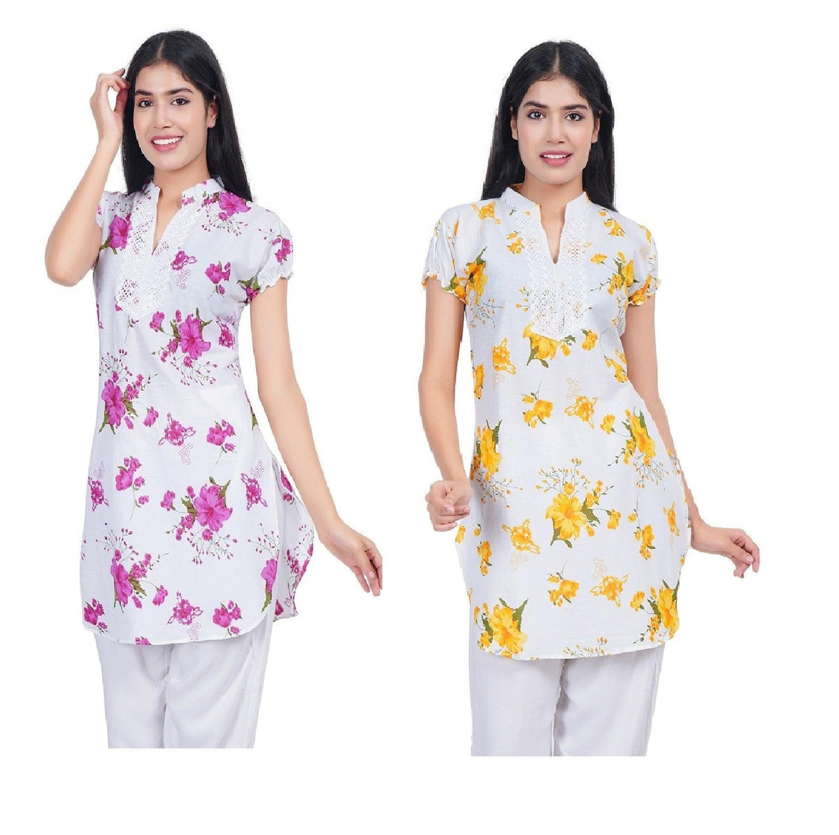 Women Pink Yellow Printed Straight Kurta Pack Of 2 XXXL
