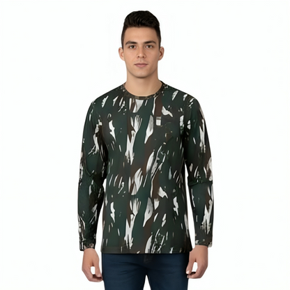 Men’s Army Camouflage Full Sleeve T-Shirt | Nylon Cotton Blend | Military Style Round Neck Casual Wear