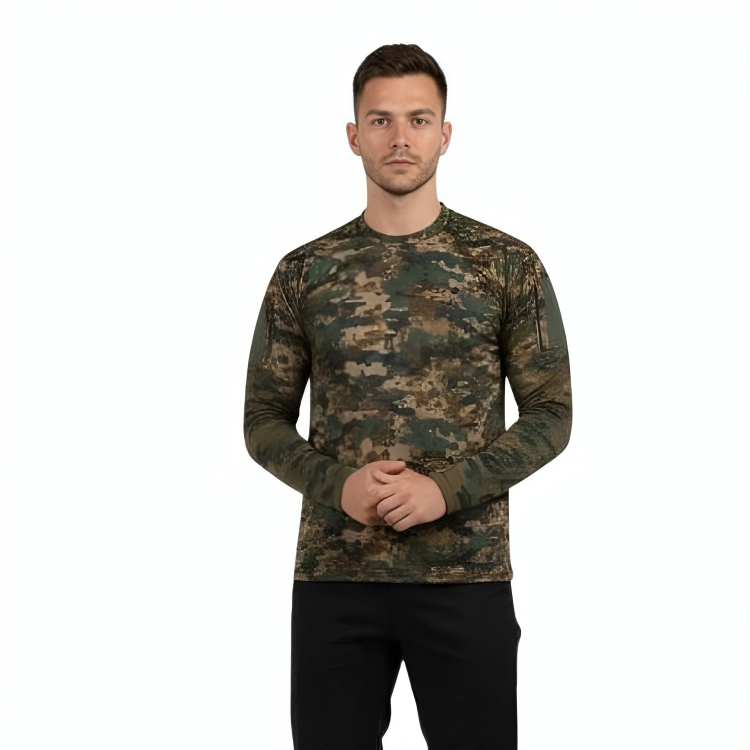 Men’s Army Camouflage Full Sleeve T-Shirt | Nylon Cotton Blend | Tactical Military Style Crew Neck Tee