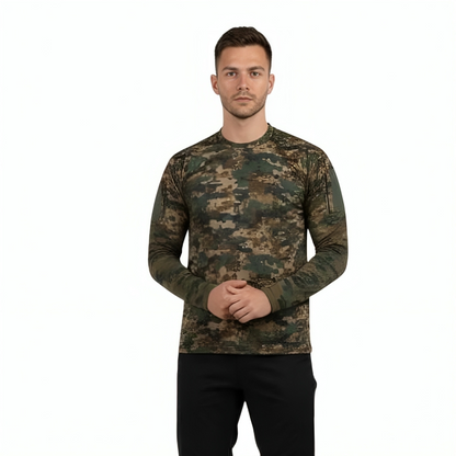 Men’s Army Camouflage Full Sleeve T-Shirt | Nylon Cotton Blend | Tactical Military Style Crew Neck Tee
