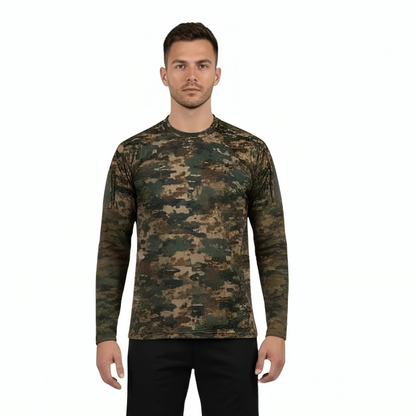 Men’s Army Camouflage Full Sleeve T-Shirt | Nylon Cotton Blend | Tactical Military Style Crew Neck Tee