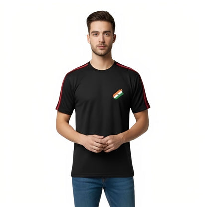 Men’s Solid Black T-Shirt | Nylon Cotton Blend | Round Neck Casual & Sports Wear